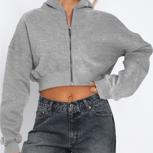 Zip Up Long Sleeve Hooded Cropped Jacket - Picture 2 of 15